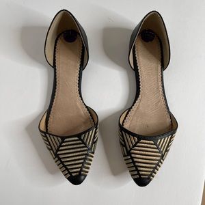 Shoes, gold and black slip ons, flats